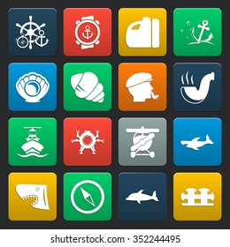 sea 16 icons universal set for web and mobile flat