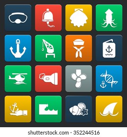 sea 16 icons universal set for web and mobile flat