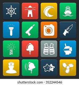 sea 16 icons universal set for web and mobile flat