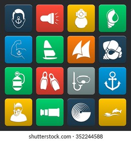 sea 16 icons universal set for web and mobile flat