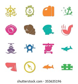 sea 16 icons universal set for web and mobile flat