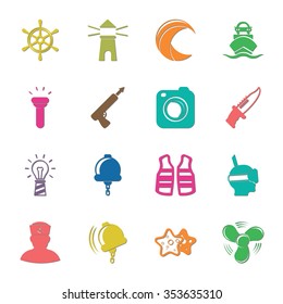sea 16 icons universal set for web and mobile flat