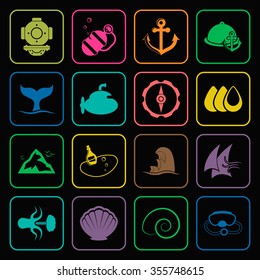 sea 16 icons universal set for web and mobile flat