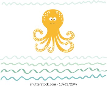 Sea abstract background with octobus. Hand drawn vector illustration for your design card or postcard, poster or travel, vacation or leisure, trip or tourism - Vector illustration