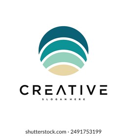 Plantilla de logotipo de diseño abstracto paisajístico marino Vector Premium