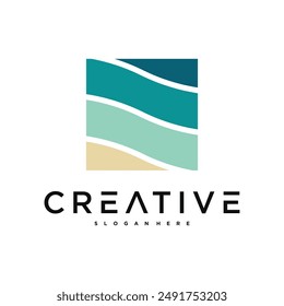 Sea ​​landscape abstract design logo template. Premium Vector