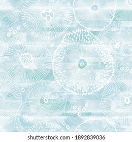Sea. Abstract seamless pattern on the marine theme on a watercolor background. Vector. Perfect for design templates, wallpaper, wrapping, fabric and textile.