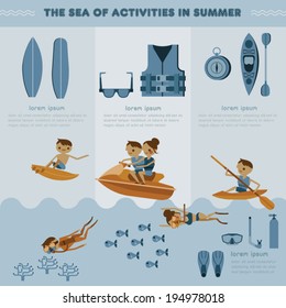 The sea of activities in summer vector set 