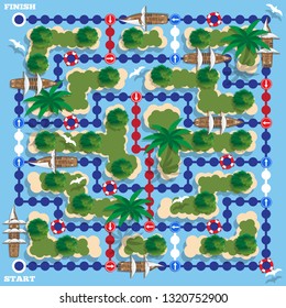 Sea adventure. Board game. Vector illustration.