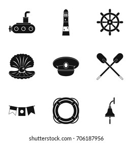 Sea adventure icons set. Simple style set of 9 sea adventure vector icons for web design