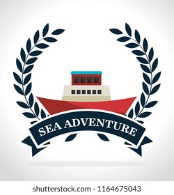 sea adventure label boat icon graphic