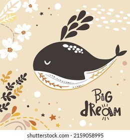 Sea adventure poster for kids, under water, boho illustration