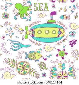 Sea adventure. seamless pattern