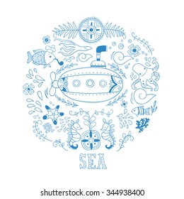 Sea adventure. vector hand drawn illustration