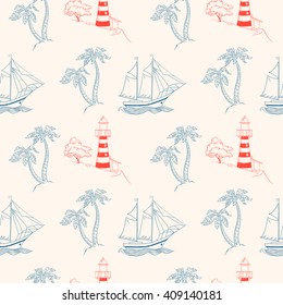 Sea adventure. vector seamless pattern with sea travel objects