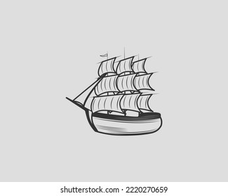 Aventuras marítimas de un barco pirata. Parche para ropa, pegatina, tatuaje, ilustración vectorial