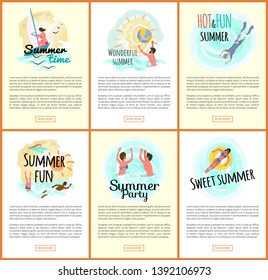Sea adventures and sweet summer vector, people in water swimming and relaxing at beach. Lady laying in inflatable lifebuoy, scuba diving hobby activity