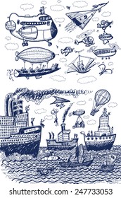 Sea and Air Transport. Vector cartoon