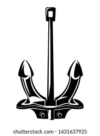 sea anchor black and white vector outline - seafaring ship equipment realistic design