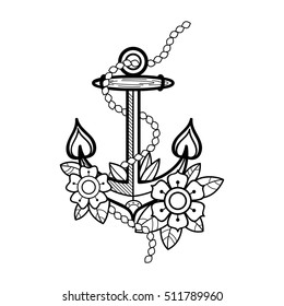 Sea Anchor Flowers Rope Old School Stock Vector Royalty Free 511789960