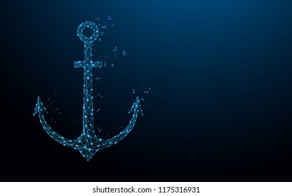 Sea anchor form lines, triangles and particle style design. Illustration vector