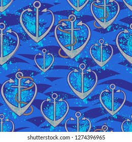 Sea anchor love waves vector seamless pattern. Abstract seamless print. Illustration for wrapping paper or fabric. Vector abstract background. Sea pattern. Surfing. Love. Heart.
Waves sea pattern.