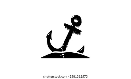 Sea Anchor Lying on the Bottom, black isolated silhouette