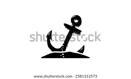 Sea Anchor Lying on the Bottom, black isolated silhouette