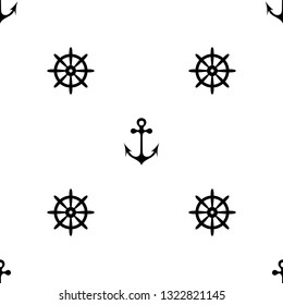 Sea anchor and marine steering wheel.Seamless pattern.Good for print, textile, fabrics, wallpaper, decoration.