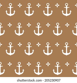 Sea anchor. Monochrome seamless vector pattern. The texture may be used for printing on fabric or paper and background in web design.