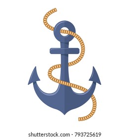 Sea anchor on white background, cartoon illustration of accessory for water transport. Vector