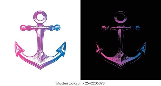 Sea anchor. Original vector illustration in vintage style. T-shirt design. Hand drawn, not AI