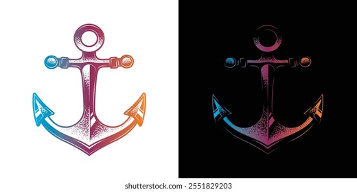 Sea anchor. Original vector illustration in vintage style. T-shirt design. Hand drawn, not AI