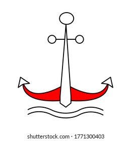 Sea anchor is red and white. Vector illustration.
