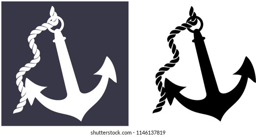 sea anchor with rope black and white set  vector for your design or logo