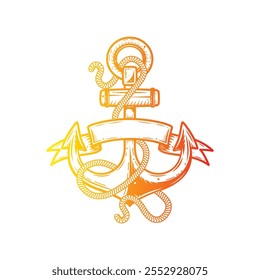 Sea anchor with a rope. Original vector illustration in vintage style isolated on white background. T-shirt design. Hand drawn, not AI