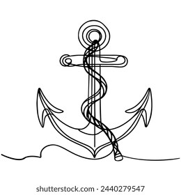 Sea anchor of the ship. One continuous line. vector illustration.