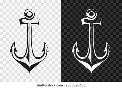 Sea anchor silhouette icon, high quality vector glyph sign. Sea anchor symbol isolated on dark and light transparent backgrounds.