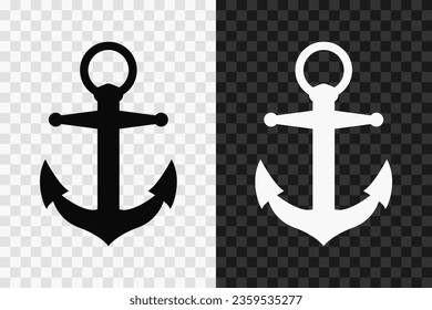 Sea anchor silhouette icon, high quality vector glyph sign. Sea anchor symbol isolated on dark and light transparent backgrounds.