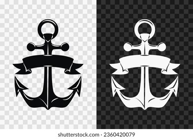 Sea anchor silhouette icon, high quality vector glyph sign. Sea anchor symbol isolated on dark and light transparent backgrounds.