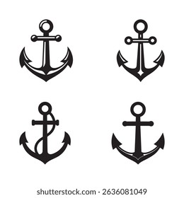Sea Anchor Silhouette Vector Icon Set Isolated on White Background