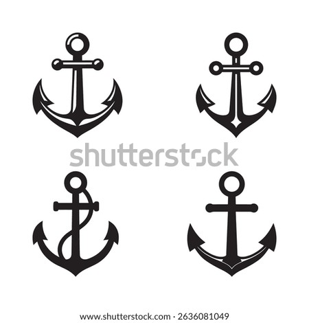 Sea Anchor Silhouette Vector Icon Set Isolated on White Background