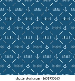 Sea anchor, waves. Vector pattern, marine background. Seamless pattern can be used for wallpaper, pattern fills, web page background, surface textures.