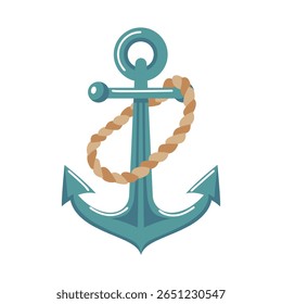 Sea anchor wrapped with a rope. Symbol of hope, safety and successful return home. Vector illustration on a white background.