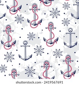 Sea Anchors vector seamless pattern, Nautical and Marine Vector Illustration