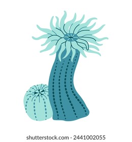 Sea anemones hand drawn. Actiniaria. Exotic coral reef underwater nature life. Modern flat illustration. Vector illustration