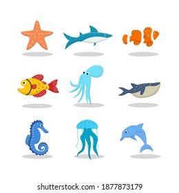 Sea animal cartoon character collection