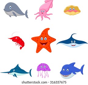 Sea animal cartoon set