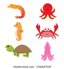 Sea Animal cartoon set illustration