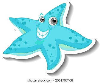 Sea Animal Cartoon Sticker with Cute Starfish illustration